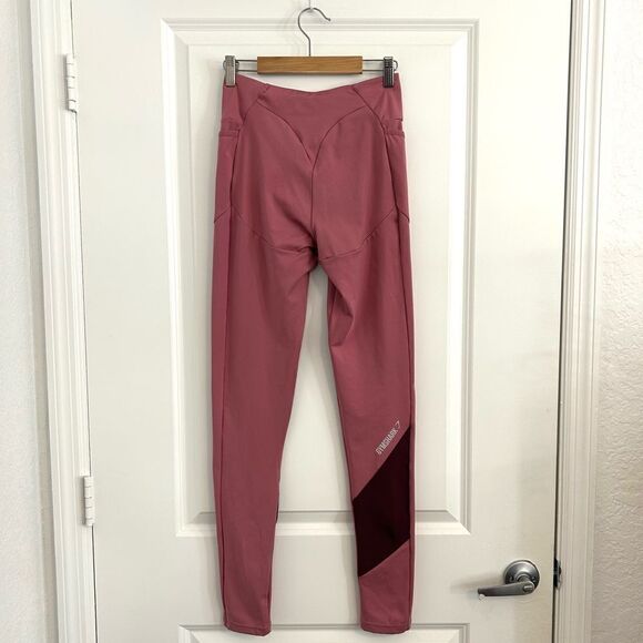 Gymshark Asymmetric V Cut High Waisted Dusty Pink Dark Ruby Leggings Size Small - Picture 2 of 12